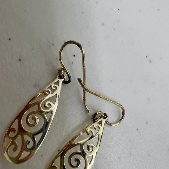 925 SU CH Earrings Gold Tone Swirl Teardrop Swirl Dangle Drop Dangle Boho Used, - Picture 3 of 8